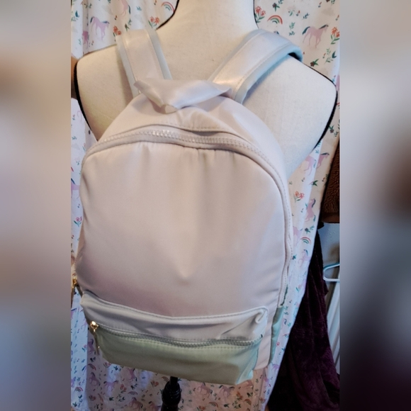 Isaac Mizrahi Pastel Color Block Nylon Neutral Boho School Backpack Purse Bag - Picture 2 of 13